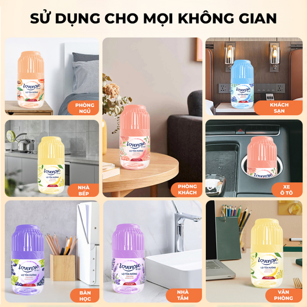 Combo Lọ tỏa hương Lovenose hương Hoa Hồng tự nhiên thơm phòng, dễ chịu, khử mùi 45 ngày - 180ml/lọ