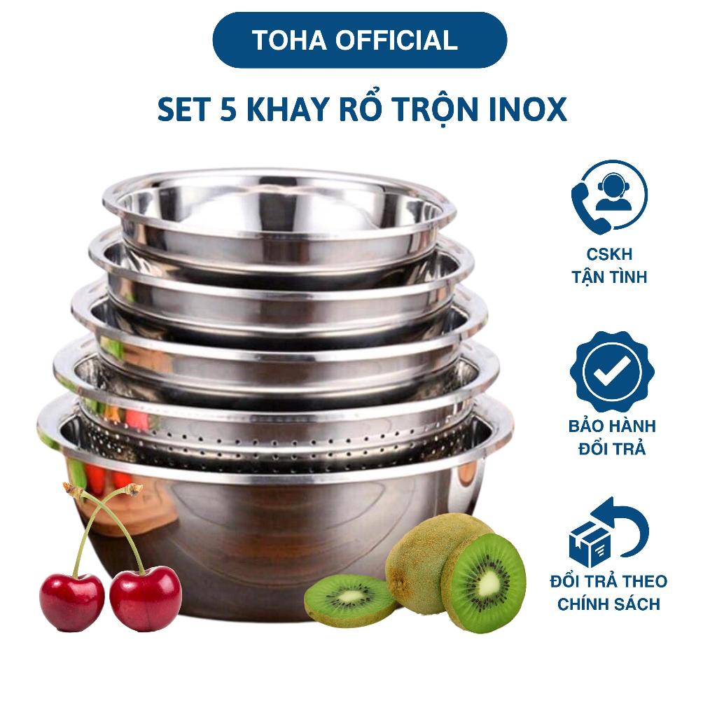 Bộ 5 Thau Rổ Inox Cao Cấp Đủ Size, Chậu Inox Rửa Đựng Đa Năng Đa Dạng ...