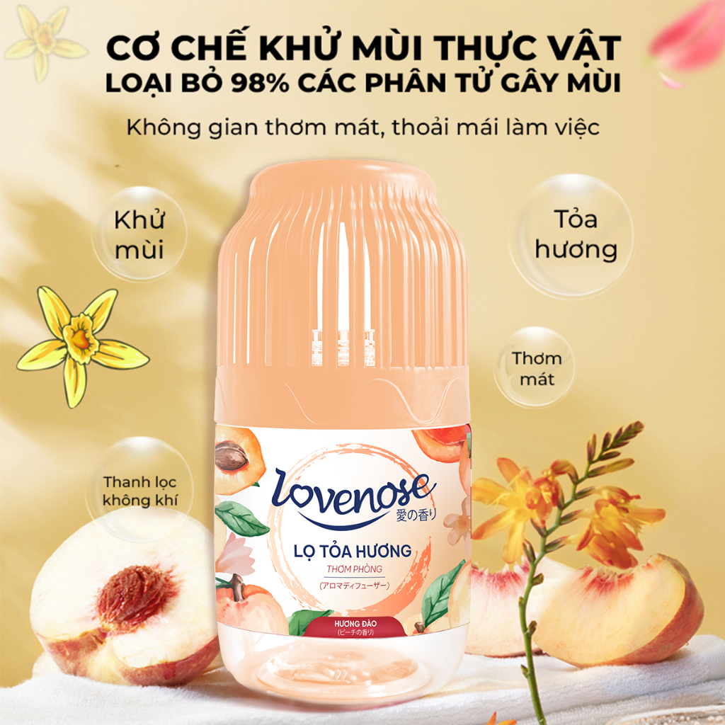 Combo Lọ tỏa hương Lovenose hương Đào thơm phòng tự nhiên dễ chịu 45 ngày - 180ml/lọ