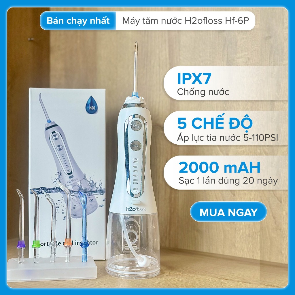 Ảnh Máy tăm nước cầm tay H2oFloss HF6P 300ml [Mẫu cải tiến], Tia nước Micro sạch X4 lần, Bảo Hành 12 tháng, kèm túi đựng máy 3