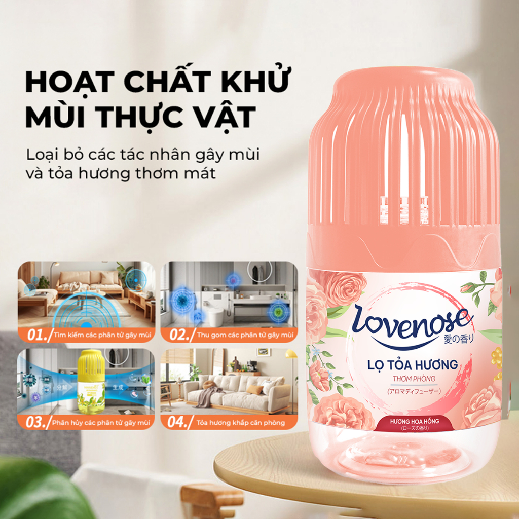 Combo 3 Lọ tỏa hương Lovenose hương thơm tự nhiên dễ chịu khử mùi sáp thơm phòng thế hệ mới 45 ngày