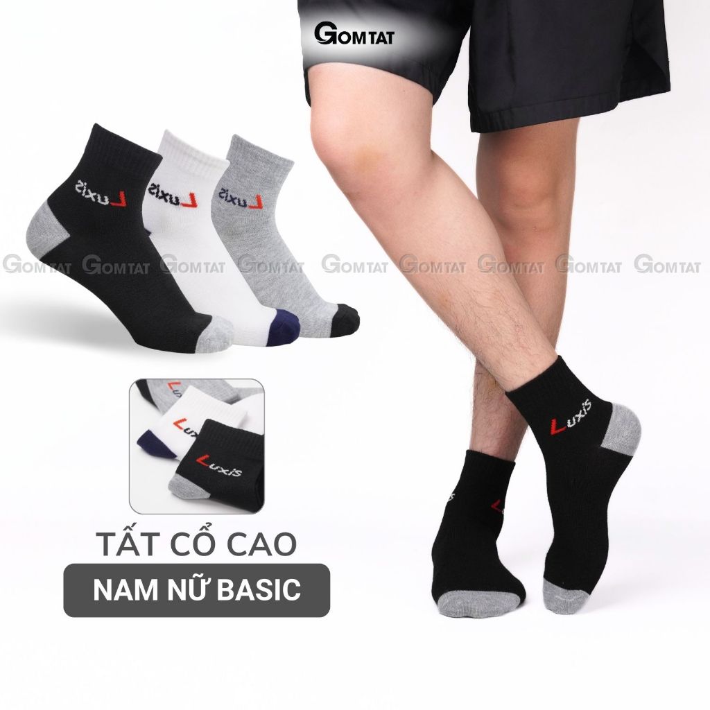 Tất cổ cao nam nữ GOMTAT cao cấp, vớ cổ cao nam nữ chất cotton dày dặn, thoáng khí thấm hút mồ hôi - LUXIS-LD-S06-1DOI