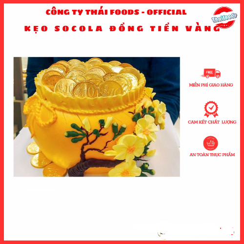 Kẹo socola đồng tiền vàng trang trí bánh sinh nhật size trung túi 1kg,  thùng 10 túi