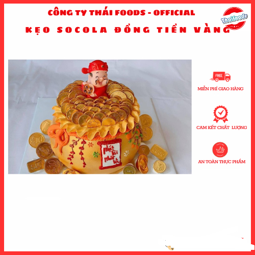 Kẹo socola đồng tiền vàng trang trí bánh sinh nhật size trung túi 1kg,  thùng 10 túi