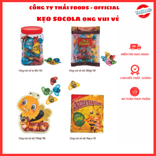 Kẹo Socola ong vui vẻ lọ 60c thùng 24 lọ, Thái Foods, kẹo Socola
