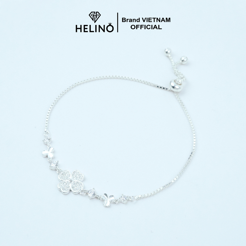 Ảnh Lắc tay bạc nữ HELINO cỏ bốn lá may mắn đính đá bản dây rút V33 1
