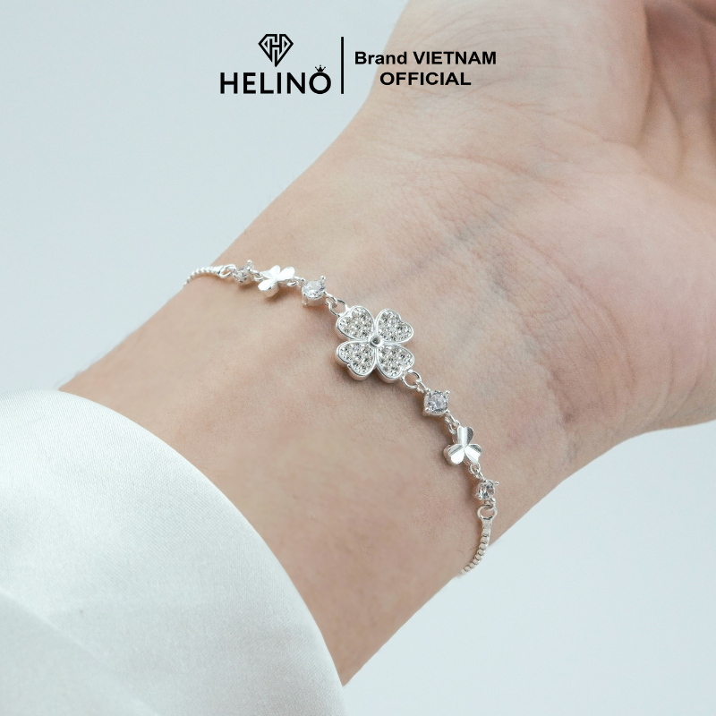 Ảnh Lắc tay bạc nữ HELINO cỏ bốn lá may mắn đính đá bản dây rút V33 3