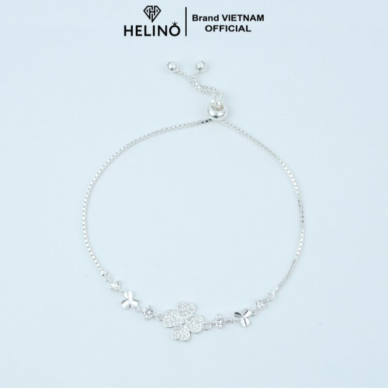 Ảnh Lắc tay bạc nữ HELINO cỏ bốn lá may mắn đính đá bản dây rút V33 2