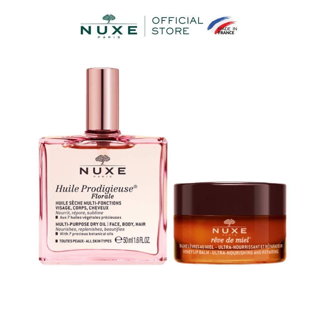 [DATE 5/2027] Combo Dầu dưỡng khô Nuxe Huile Prodigieuse Florale Multi-purpose 50ml & Sáp dưỡng môi 15g