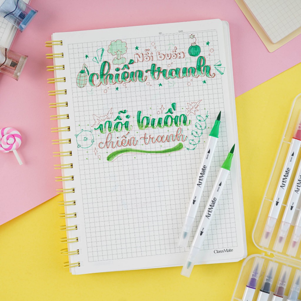 Bút Viết Calligraphy Artmate Bút Lông Màu 2 Đầu Trang Trí Tiêu Đề, Bullet Jounal Bút Brush Tô Màu, Vẽ Tranh WC451/453/5