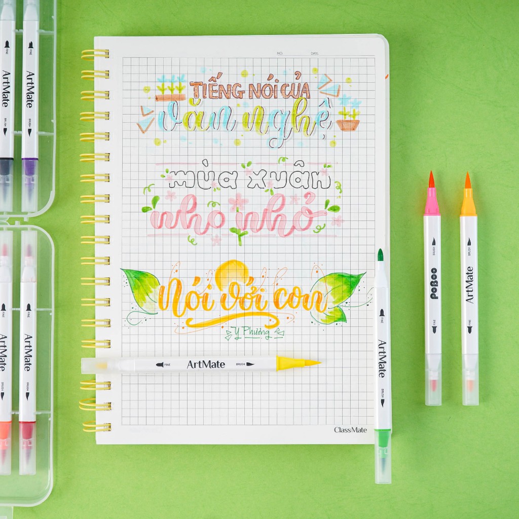 Bút Viết Calligraphy Artmate Bút Lông Màu 2 Đầu Trang Trí Tiêu Đề, Bullet Jounal Bút Brush Tô Màu, Vẽ Tranh WC451/453/5