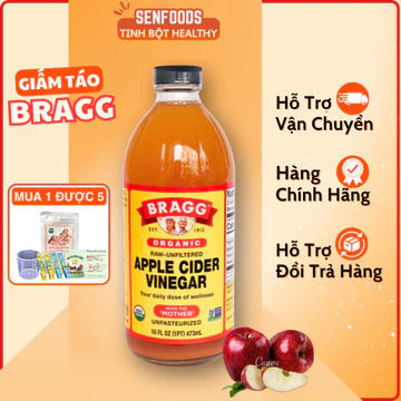 [CHÍNH HÃNG] Giấm Táo Hữu Cơ Mỹ Bragg Có Giấm Cái - Dấm Táo Giảm Cân Ăn Kiêng Eatclean