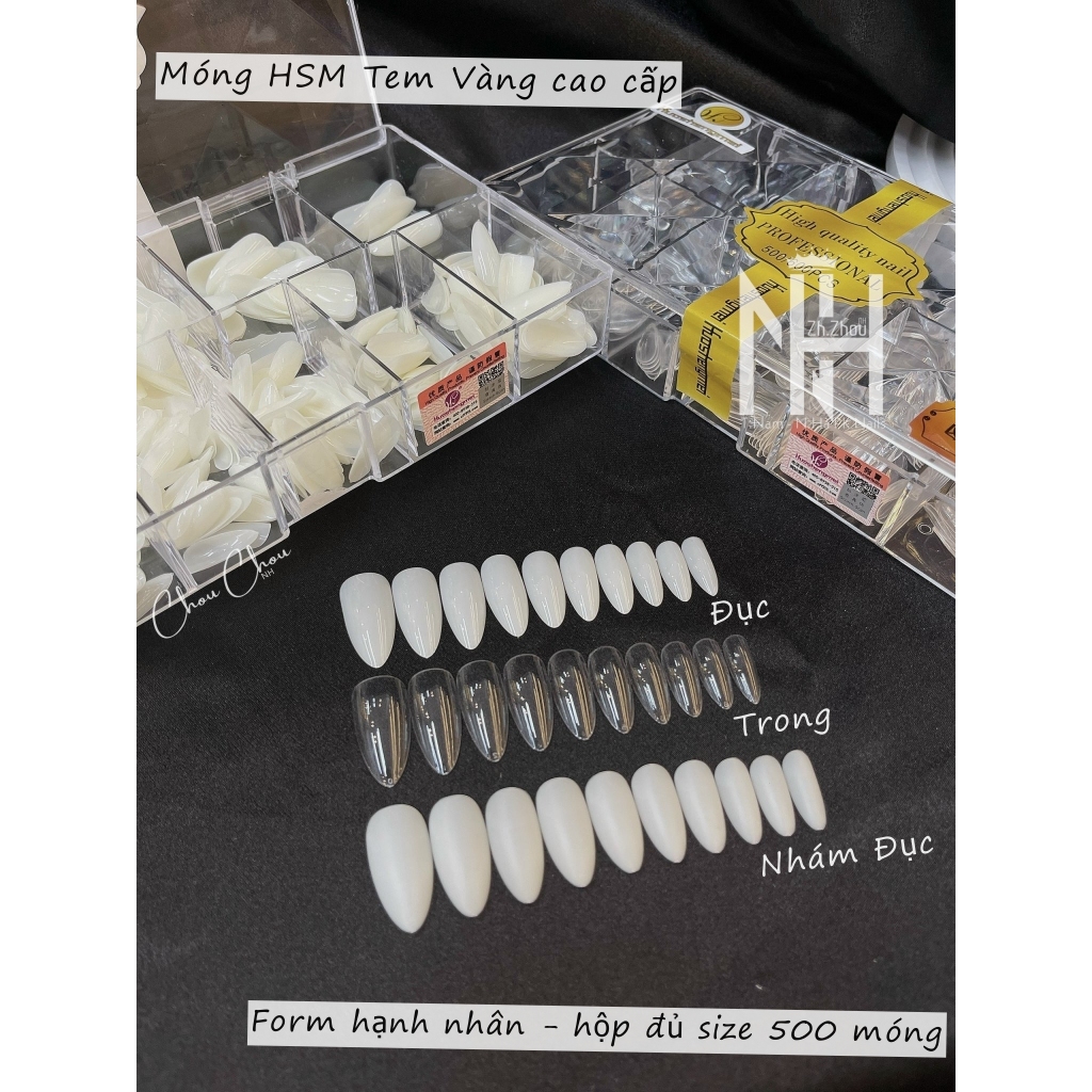 Móng Úp HSM tem vàng Form hạnh nhân,móng úp form hạnh nhân, móng tròn nhọn, móng hsm tem vàng cao cấp