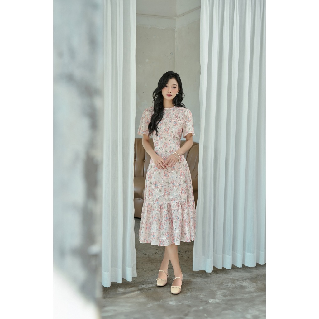 Ảnh OLV - Đầm hoa tay ngắn dáng dài Pink Camelia Dress 1