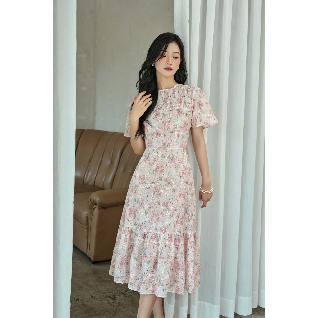 Ảnh OLV - Đầm hoa tay ngắn dáng dài Pink Camelia Dress 2
