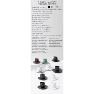 [ORIGAMI JAPAN] Volcano Ly sứ và đĩa uống trà cà phê Origami Flavor Cup 200ml