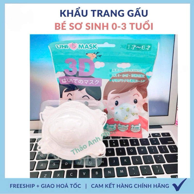 [Thùng 12 Túi] Khẩu trang gấu cho bé sơ sinh 3D Uni Mask dễ thương mềm mại cho bé 0-3 Tuổi Hàng Chính Hãng