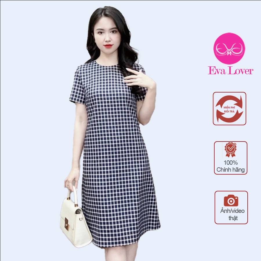Ảnh Váy đầm kẻ caro dáng xuông cổ tròn che khuyết  điểm tốt thiết kế trẻ trung Evalover 1