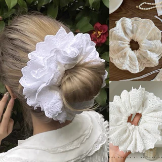 Cột tóc Scrunchies Phối Ren nhiều lớp cỡ lớn màu trắng đen đơn giản retro