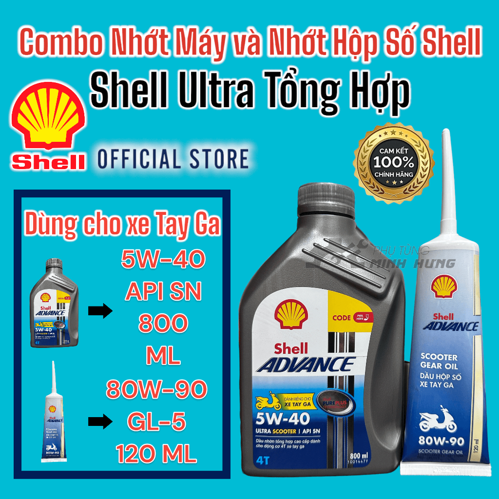 Combo nhớt máy + nhớt láp Shell Ultra tổng hợp (5w-40) Xe TAY GA màu ...