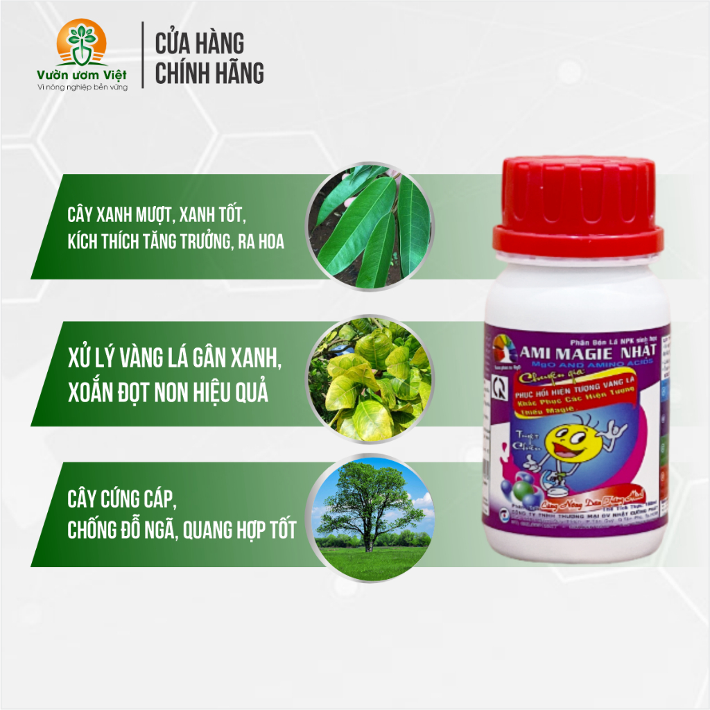 Phân bón Ami Magie - bổ sung Magie cho cây dày lá, hạn chế xoắn lá, chống đỗ ngã, tăng trưởng nhanh