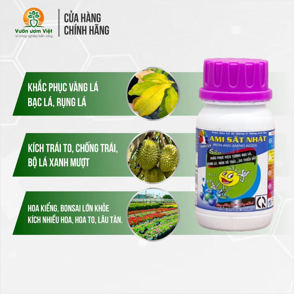 Phân bón Ami Sắt - cung cấp Sắt cho cây, ngừa vàng lá, đỗ ngã, thối rễ, tăng cường sinh khối