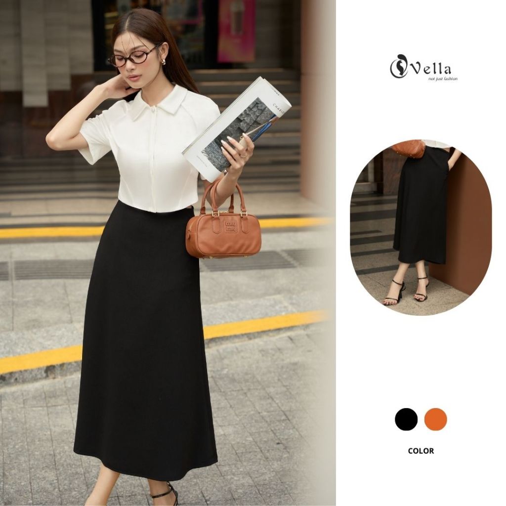 Vella Fashion chân váy kiểu nữ form midi dáng A có túi VV24053