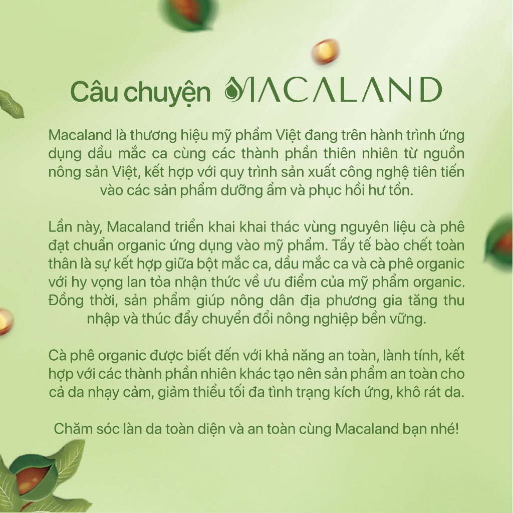 Ảnh Tẩy Tế Bào Chết Body Cà Phê Organic - Mắc Ca 235g/500g Macaland Dưỡng Ẩm, Chăm Da Sáng Mịn 4