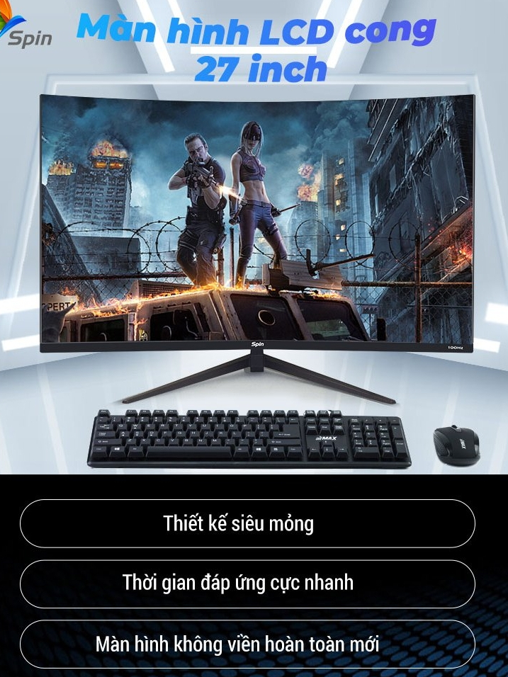 Màn hình cong Spin 24/27/32 inch Full HD 2K LED 100/165/180Hz Chuyên dùng chơi game