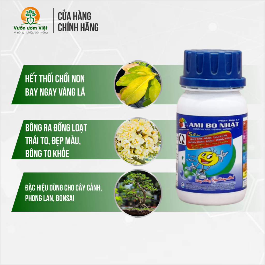Phân bón Ami Bo - giúp cứng cây, chống đỗ ngã, nứt thân, thối trái, thối rễ, chống rụng trái non