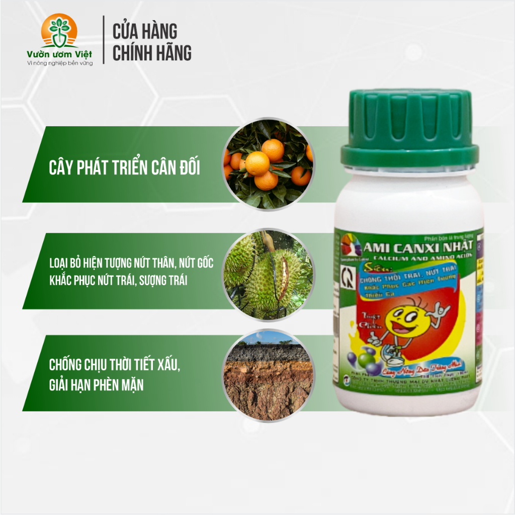 Phân bón vi lượng Ami Canxi - cây cứng cáp, không đỗ ngã, chống khô cành, nứt trái, nứt thân