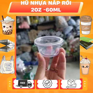 Hũ nước chấm 2 oz có kèm nắp - cốc đựng cháo dinh dưỡng loại nhỏ 2 oz kèm nắp - coc nhua dung mot lan