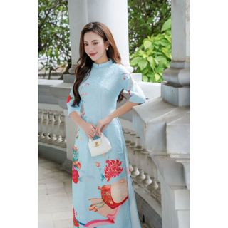 Áo dài cách tân tay lỡ in họa tiết AD176