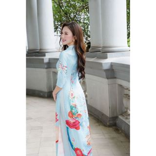 Áo dài cách tân tay lỡ in họa tiết AD176