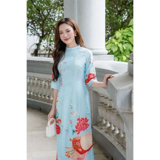 Áo dài cách tân tay lỡ in họa tiết AD176