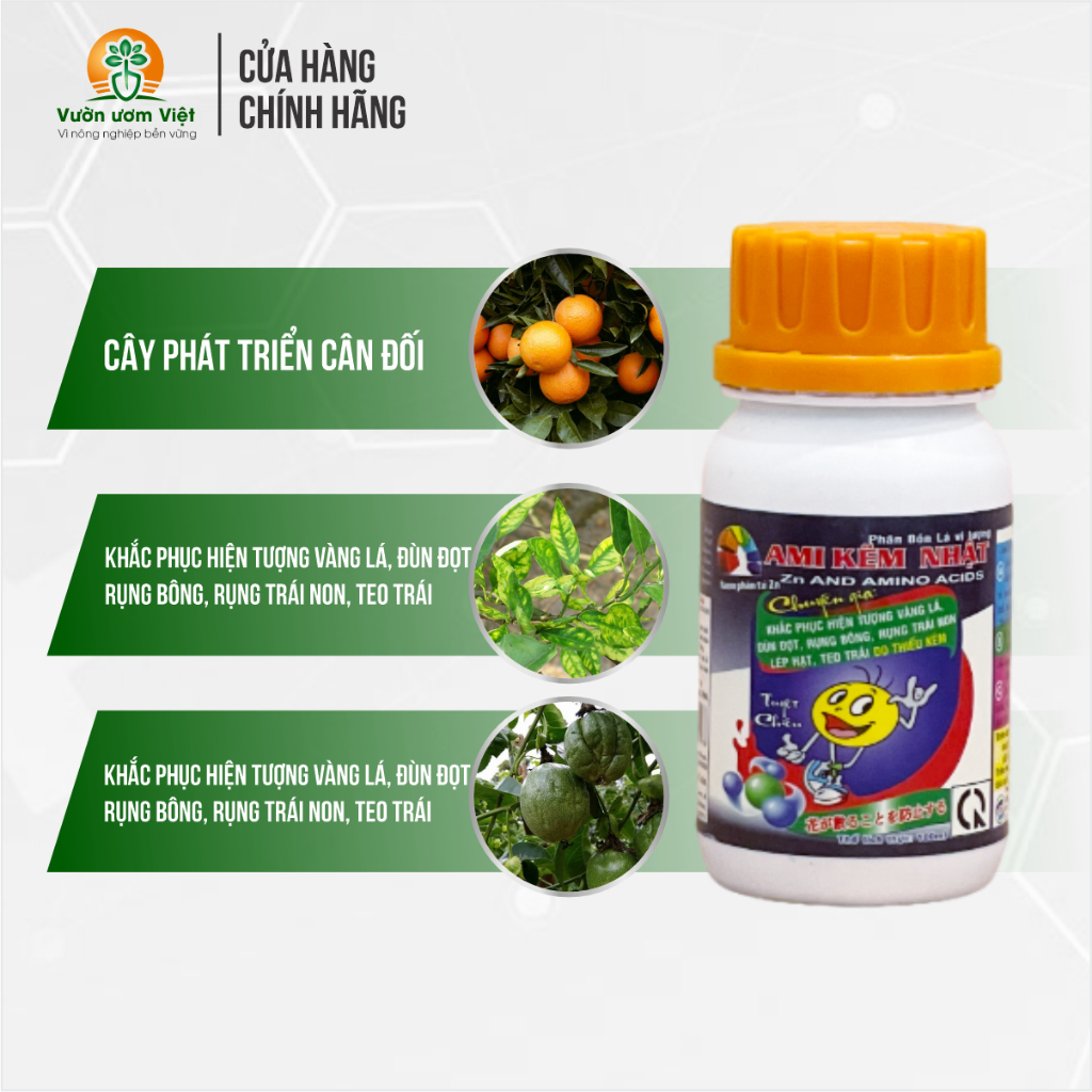 Phân bón Ami Kẽm - trị vàng lá gân xanh trên mai vàng, sầu riêng,... lá xanh dày, hạn chế sâu bệnh