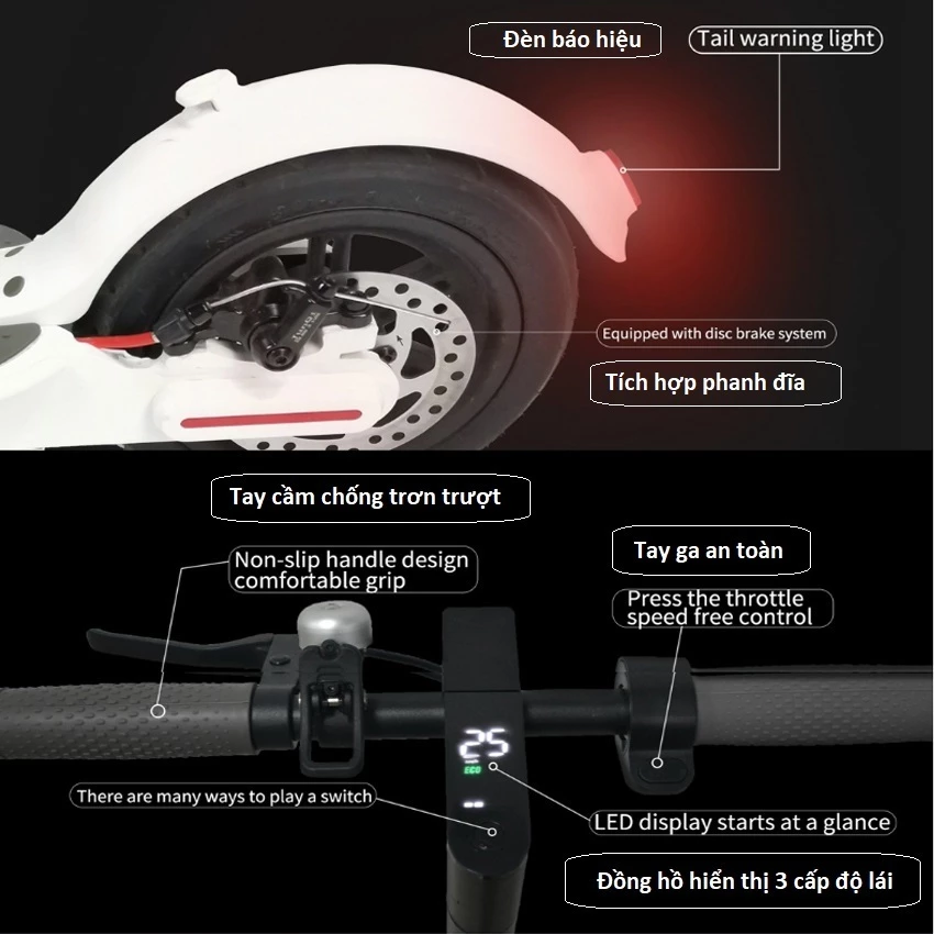 Xe điện E-Scooter gấp gọn bỏ cốp, xe Scooter thể thao màn hình điện tử, động cơ 350W, pin Lithium, BH 12 tháng