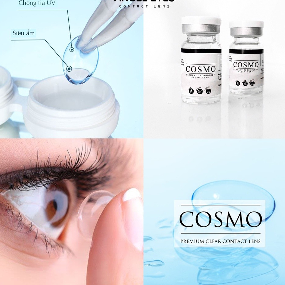 Lens cận trong suốt Cosmo 💥HÀNG CAO CẤP💥 Kính áp tròng không màu cho mắt nhạy cảm có độ cận 0-15 độ