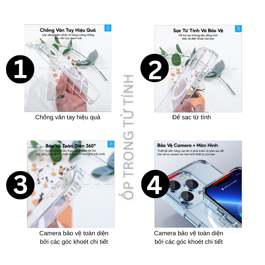 Ốp lưng IPHONE Trong suốt từ tính chống sốc - Hỗ trợ sạc không dây cho 11 12 13 14 15 16 pro max 14plus 15plus 7plus