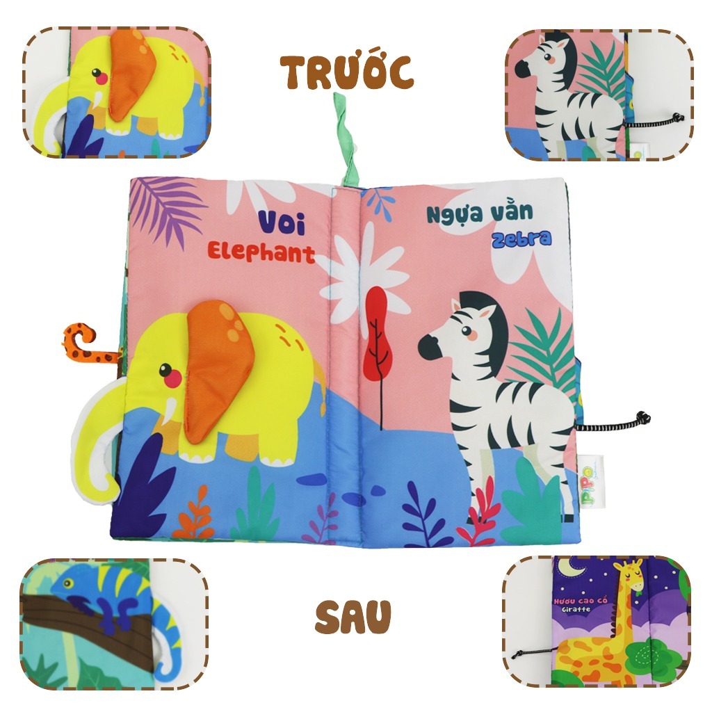 Sách Vải Tương Tác Cho Bé Đoán Đuôi Con Vật Nhiều Chủ Đề