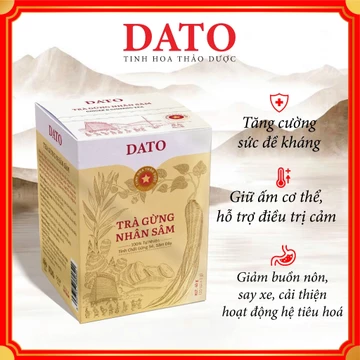 Trà Gừng Nhân Sâm DATO – Thành phần 100% Tự Nhiên Gừng & Sâm Dây Ngọc Linh, Hương Vị Ấm Dịu Dễ Uống,Giữ Ấm Cơ Thể