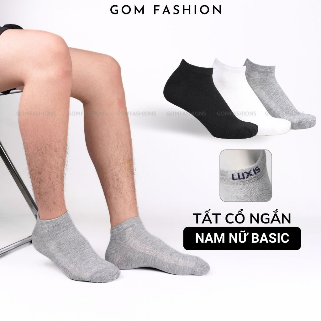 Vớ trơn cổ ngắn nam nữ GOMTAT, tất trơn cổ ngắn ngang mắt cá chất cotton mềm mịn, hút ẩm thoáng khí  - LD-S01-TRON-1DOI