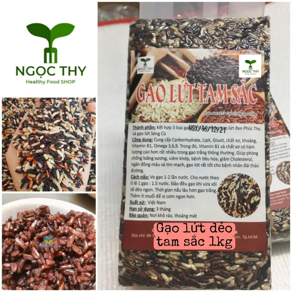 Gạo lứt tam sắc mix 3 loại gạo (đen Phúc Thọ, trắng Séng Cù, lứt đỏ) gói 1kg