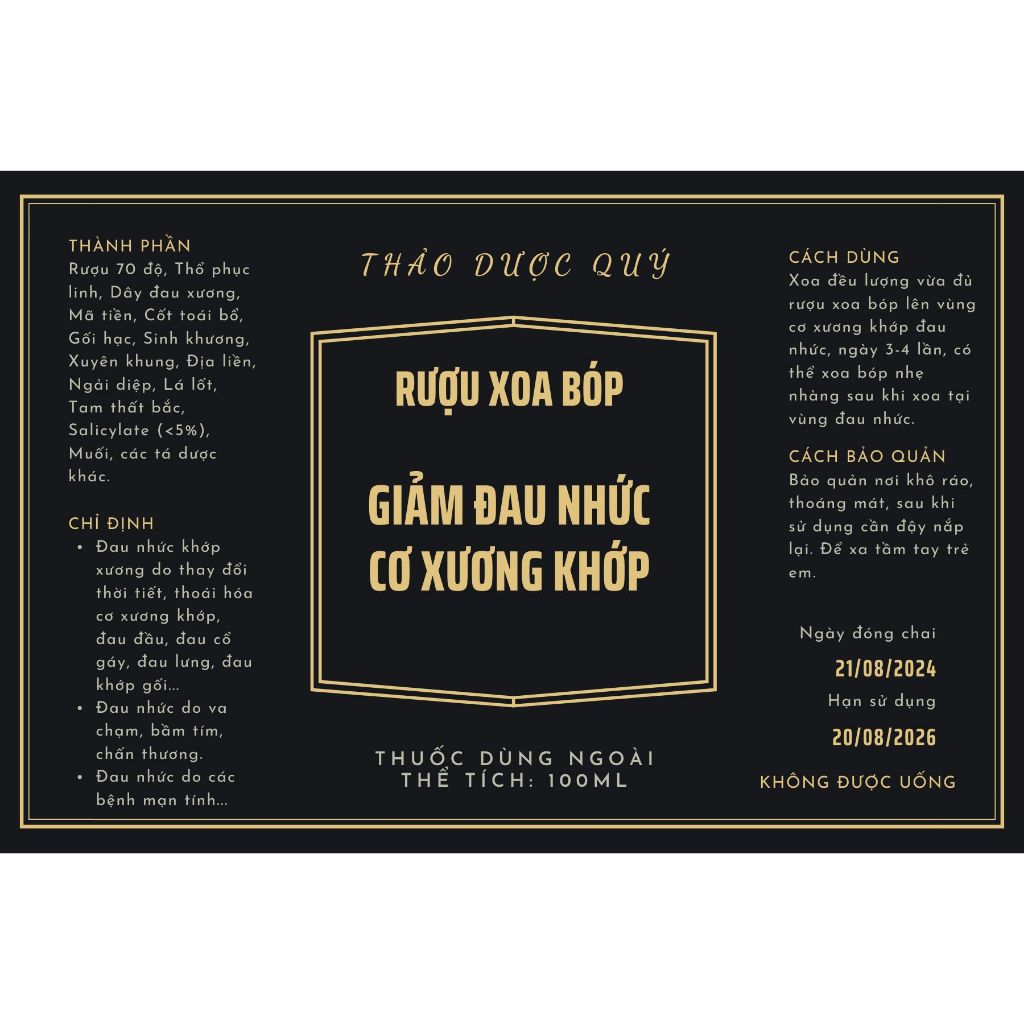 Rượu xoa bóp ngâm thảo dược giảm đau nhức cơ xương khớp hiệu quả, giảm đau nhanh, an toàn lành tính