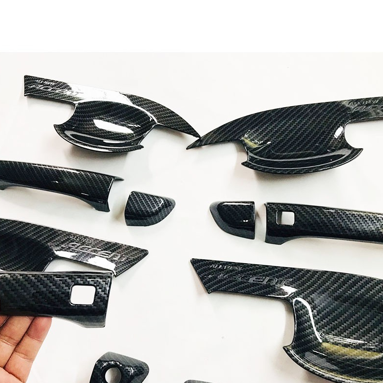 Ốp tay nắm, hõm cửa, chén cửa CARBON xe Huyndai Accent 2018- 2019- 2020- 2021- 2022- 2023-2024 vân cacbon cao cấp