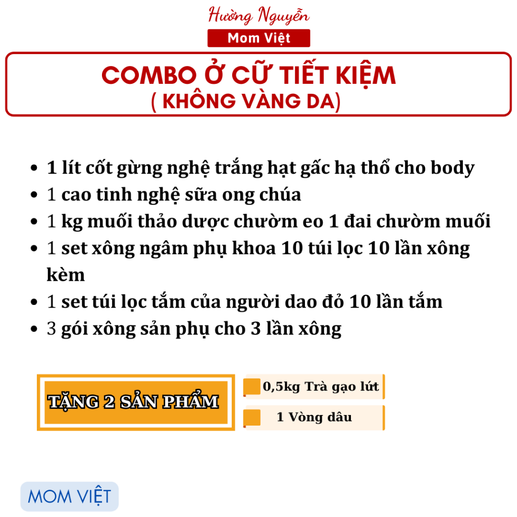 Combo ở cữ cho mẹ sau sinh (combo đặc biệt không vàng da)