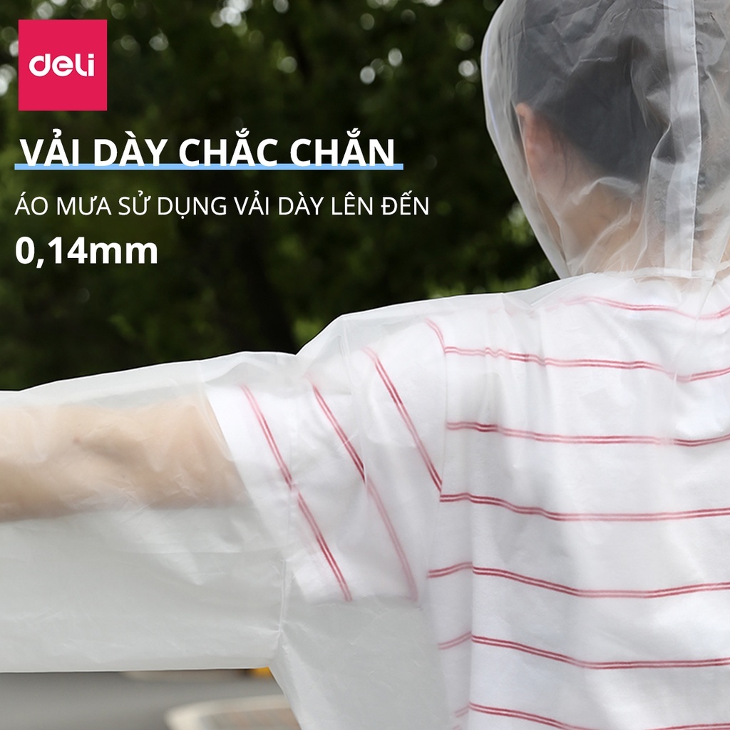 Áo Mưa Trong Suốt Deli - Áo Mưa Cúc Bấm Vải EVA An Toàn Chống Thấm Cao Cấp Áo Mưa Người Lớn Trẻ Em