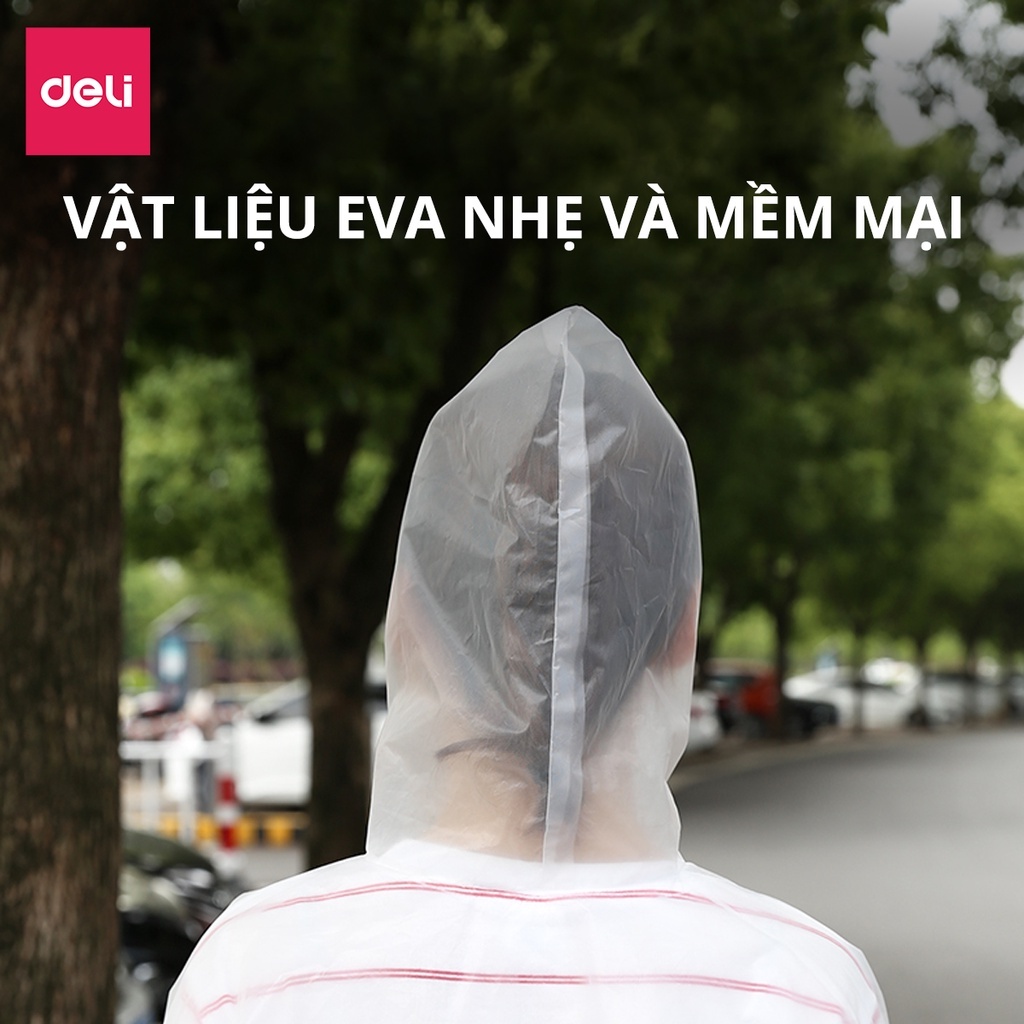 Áo Mưa Trong Suốt Deli - Áo Mưa Cúc Bấm Vải EVA An Toàn Chống Thấm Cao Cấp Áo Mưa Người Lớn Trẻ Em