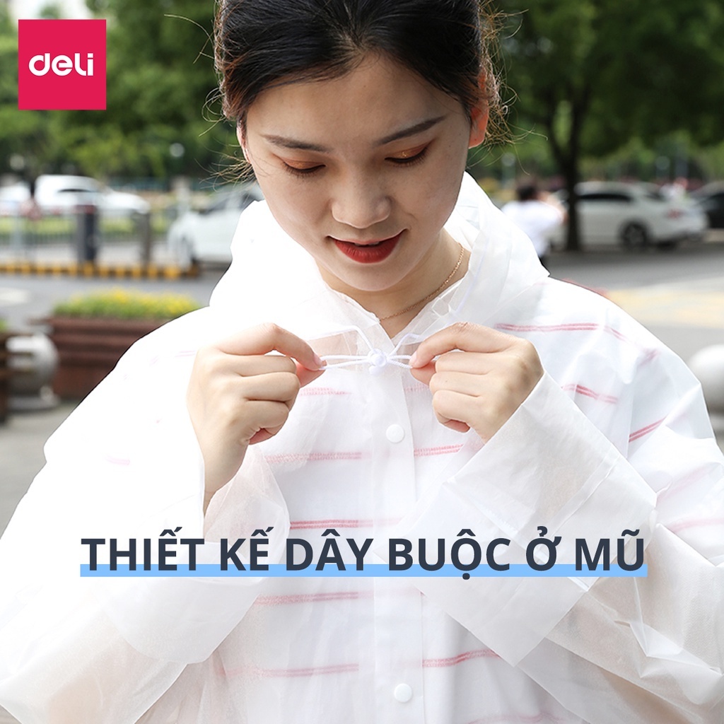 Áo Mưa Trong Suốt Deli - Áo Mưa Cúc Bấm Vải EVA An Toàn Chống Thấm Cao Cấp Áo Mưa Người Lớn Trẻ Em