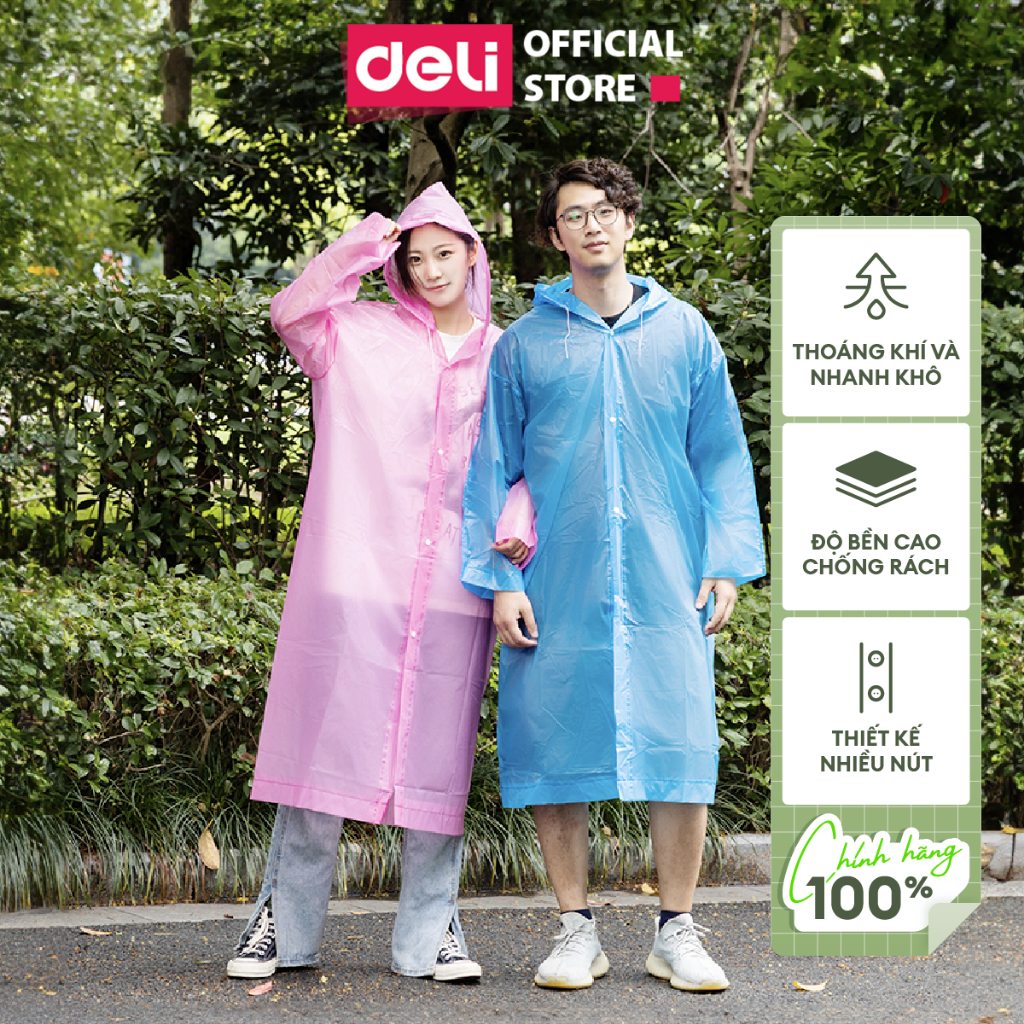 Áo Mưa Trong Suốt EVA Deli Áo Mưa Siêu Dày Chống Thấm Cho Mưa To Phong Cách Thời Trang Nhiều Size Và Nhiều Màu